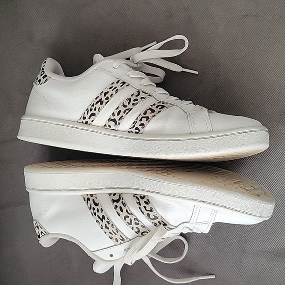Vintage Adidas Grand Court Women's Shoes Leopard Print Stripe Sneakers Size 9.5 - Picture 7 of 10